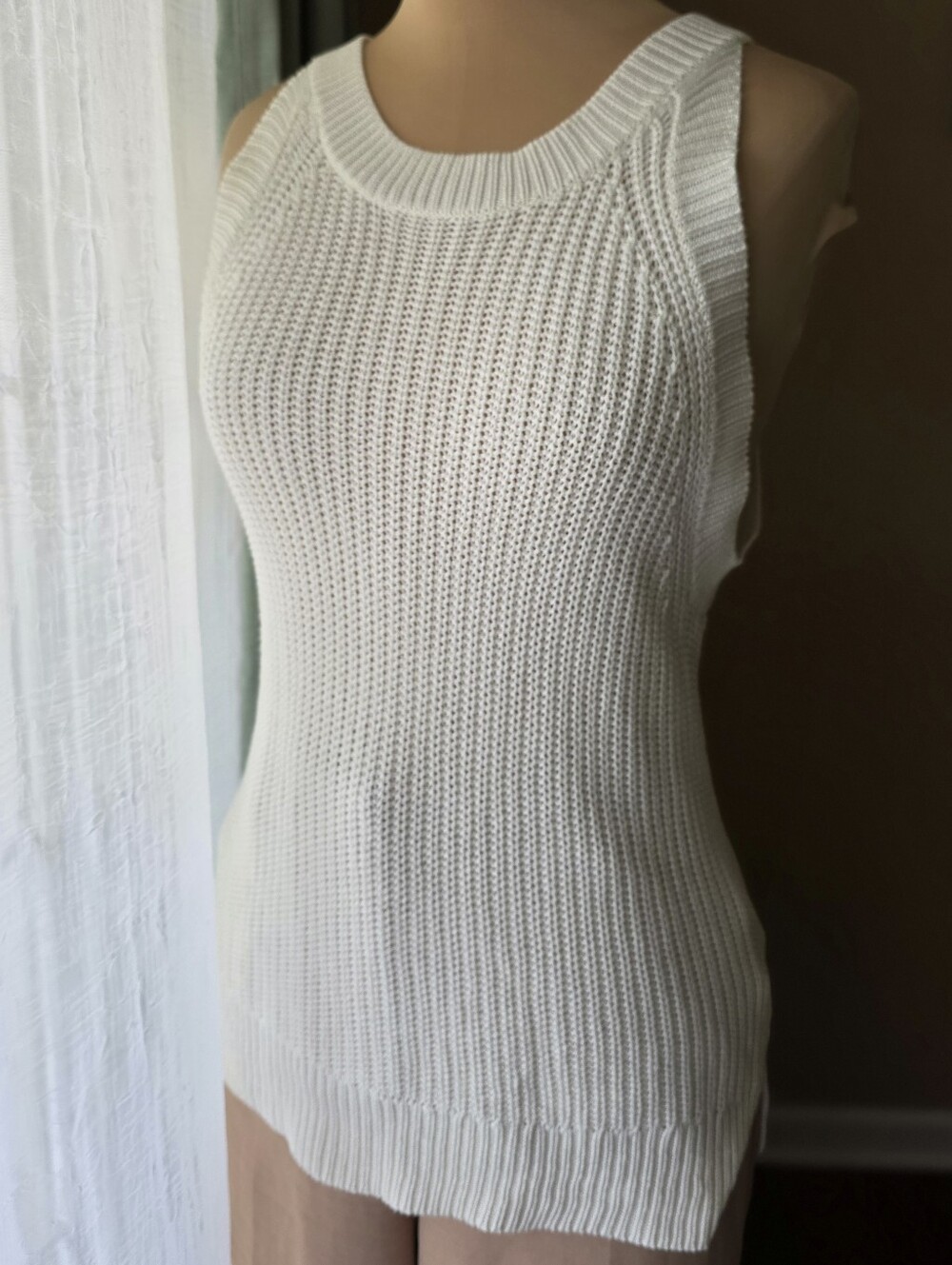 Cream Cable Knit Sweater Vest Sleeveless Preppy Layering Top Harper Heritage M